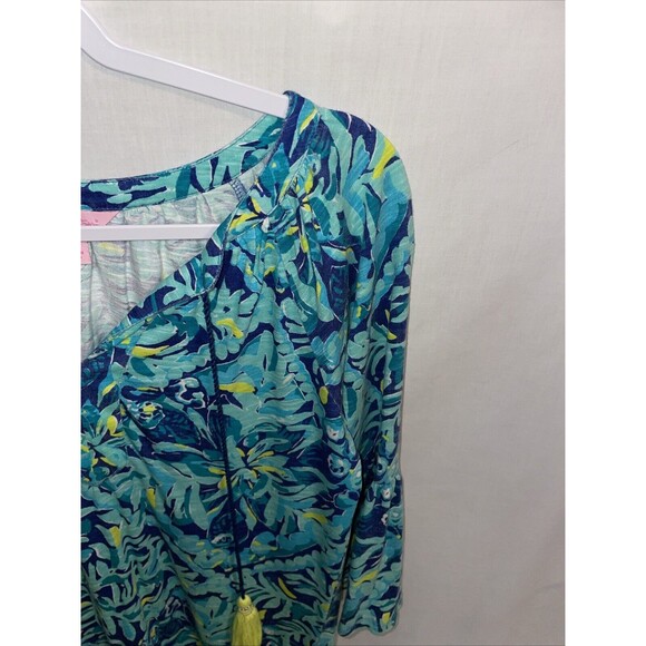 Lilly Pulitzer Womens Pullover Tunic Size XXS Blue Floral Flare Sleeve Party - Picture 4 of 12
